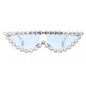 Vintage Cat Eye Sunglasses Trending 2024 Fashion Rhinestone Blue Bling NEW